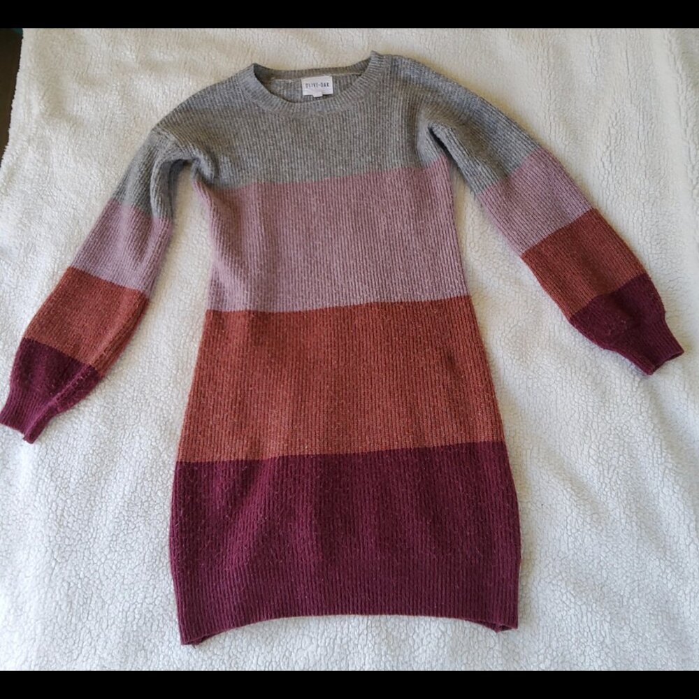 Olive + Oak Chunky Knit Colorblock Sweater Dress Crewneck Fall Winter Mauve